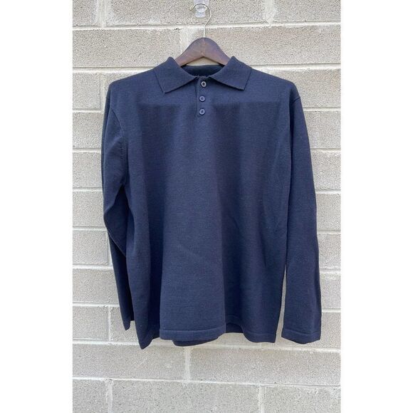 Vintage Expedition Polo mens size large pull over navy blue 100% wool - Picture 1 of 6